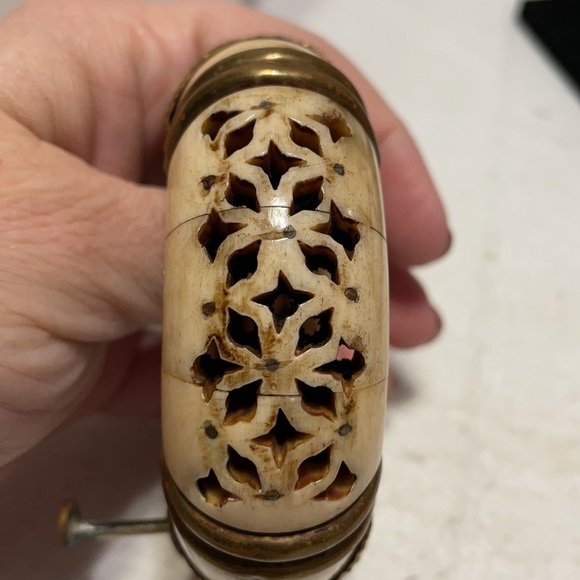 Antique Afghani Bone, Brass, Wood bracelet with pin latch 7” - Picture 12 of 13
